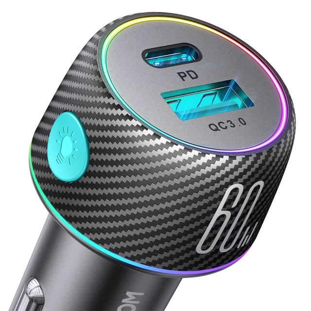 Автомобільний зарядний пристрій Joyroom Lumina LED Quick Charge USB-C/USB-A 60W Black (JR-CCN01)