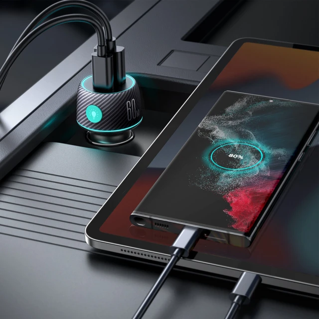 Автомобільний зарядний пристрій Joyroom Lumina LED Quick Charge USB-C/USB-A 60W Black (JR-CCN01)