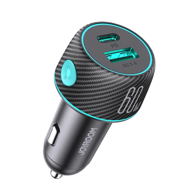 Автомобільний зарядний пристрій Joyroom Lumina LED Quick Charge USB-C/USB-A 60W Black (JR-CCN01)
