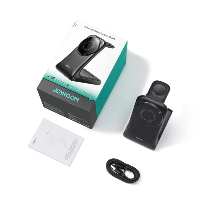 Бездротова зарядка Joyroom JR-W15 3 в 1 Black with MagSafe (6956116745004)