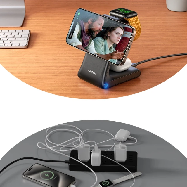 Бездротова зарядка Joyroom JR-W15 3 в 1 Black with MagSafe (6956116745004)
