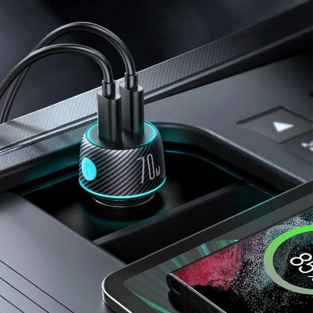Автомобільний зарядний пристрій Joyroom Lumina LED Quick Charge 2xUSB-C 70W Black (JR-CCN02)