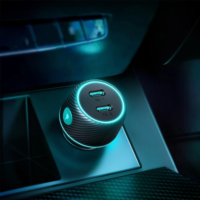 Автомобільний зарядний пристрій Joyroom Lumina LED Quick Charge 2xUSB-C 70W Black (JR-CCN02)