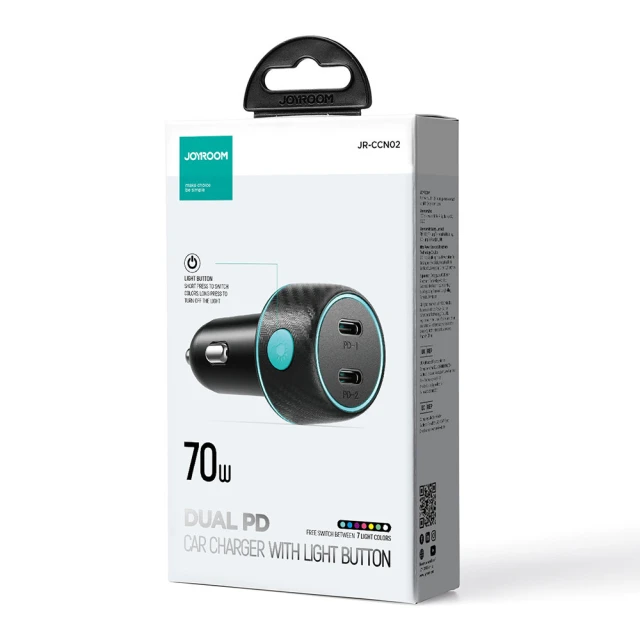 Автомобільний зарядний пристрій Joyroom Lumina LED Quick Charge 2xUSB-C 70W Black (JR-CCN02)