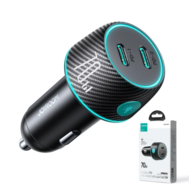 Автомобільний зарядний пристрій Joyroom Lumina LED Quick Charge 2xUSB-C 70W Black (JR-CCN02)