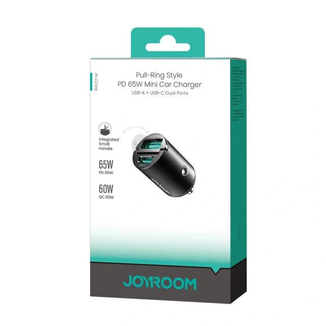 Автомобільний зарядний пристрій Joyroom JR-CCN18 65W A+C Pull-Ring Style Mini Black (6956116749576)