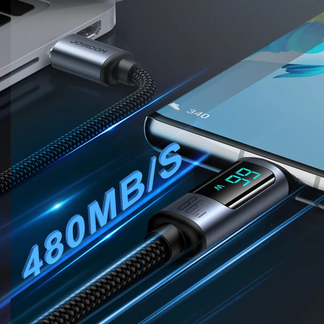 Кабель Joyroom Prism Series Digital Display USB-C to USB-A 1.2m 66W Black (S-AC066A16)
