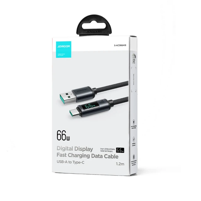 Кабель Joyroom Prism Series Digital Display USB-C to USB-A 1.2m 66W Black (S-AC066A16)