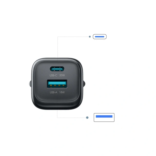 Зарядний пристрій Joyroom JR-TG7 33W USB-A + USB-C з кабелем 60W USB-C 1m Black (6956116753771)