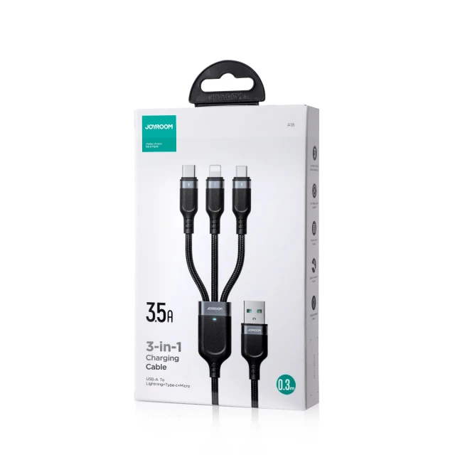 Кабель Joyroom Multi-Use Series 3in1 USB-A to Lightning| USB-C | Micro-USB 1.2m Black (S-1T3018A18)