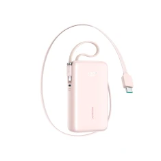 Powerbank Joyroom JR-PR2L 10000mAh 35W з вбудованим кабелем USB-C і кабелем-шнурком Lightning Рожевий (6956116762315)