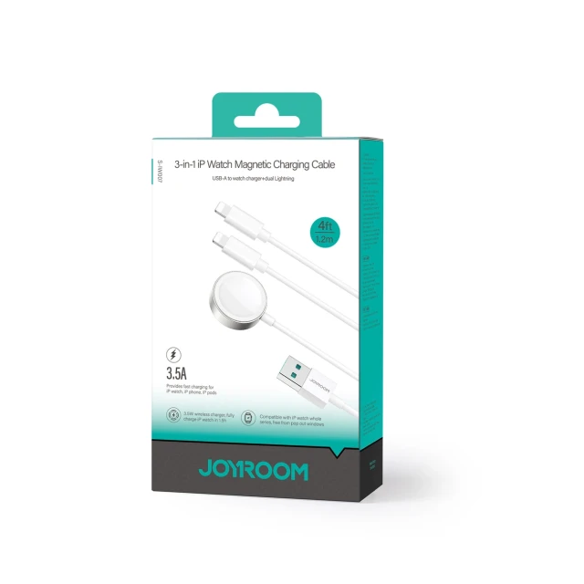 Зарядний кабель Joyroom USB-A to Apple Watch Charger/2хLightning 1.2 m White (S-IW007 White)