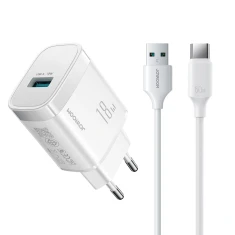 Мережевий зарядний пристрій Joyroom JR-TF4 18W з кабелем 3A USB-A - USB-C 1m White (6956116780906)