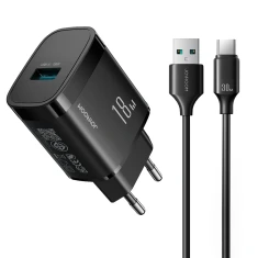 Сетевое зарядное устройство Joyroom JR-TF4 18W с кабелем 3A USB-A - USB-C 1m Black (6956116780913)