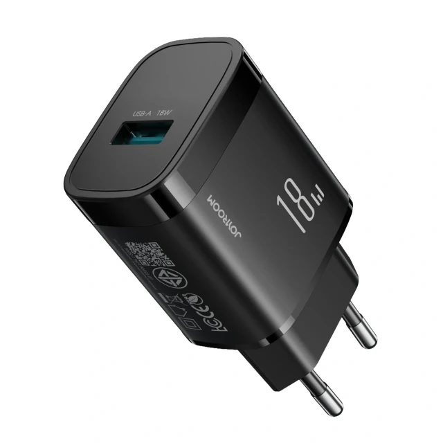 Мережевий зарядний пристрій Joyroom JR-TF4 18W з кабелем 3A USB-A - USB-C 1m Black (6956116780913)