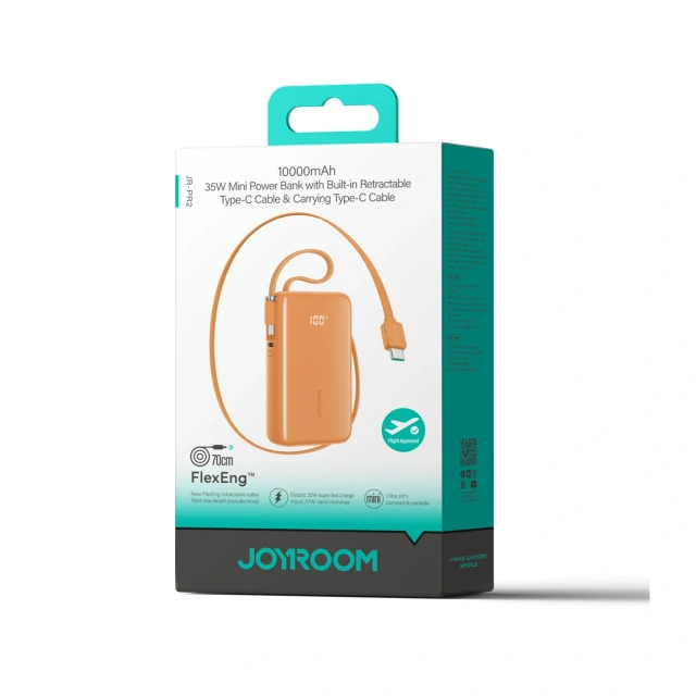 Powerbank Joyroom 35W 10000mAh з вбудованими кабелями USB-C Orange (6956116781989)