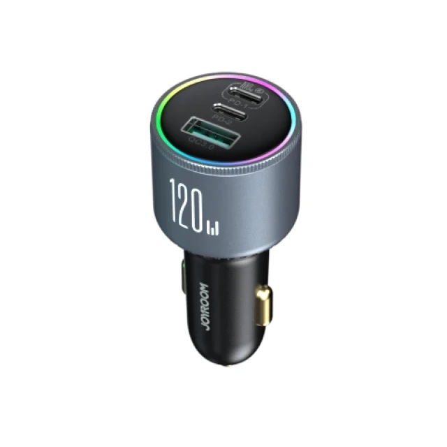 Автомобільний зарядний пристрій Joyroom 120W 2xUSB-C/USB-A with USB-C to USB-C Cable 100W Dark Grey (JR-CCN07)
