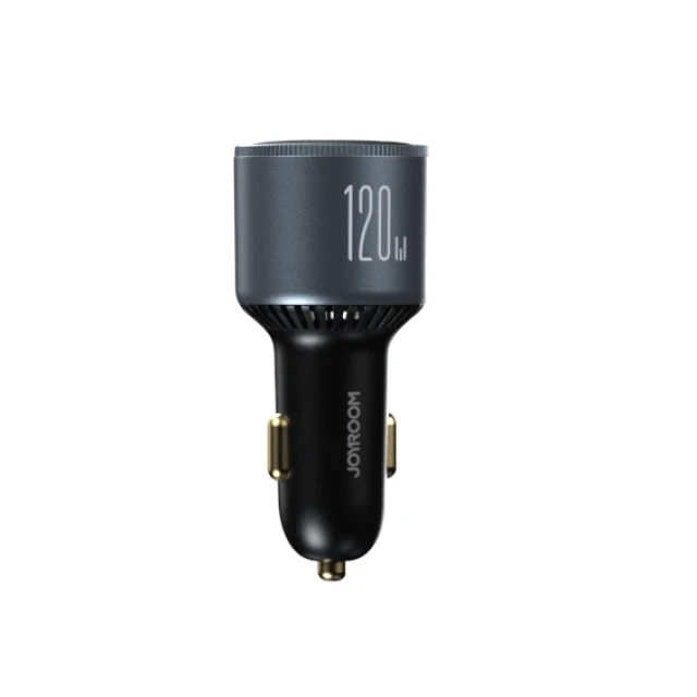 Автомобільний зарядний пристрій Joyroom 120W 2xUSB-C/USB-A with USB-C to USB-C Cable 100W Dark Grey (JR-CCN07)