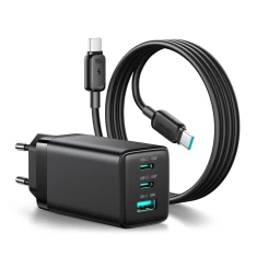 Зарядное устройство Joyroom JR-TG10 65W GaN 2x USB-C + USB-A с кабелем 100W USB-C 1.2m Black (6956116790172)