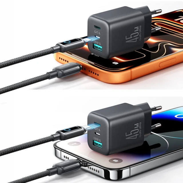 Зарядний пристрій Joyroom JR-TO1 GaN 45W USB-C Lightning USB-A Black (6956116790929)
