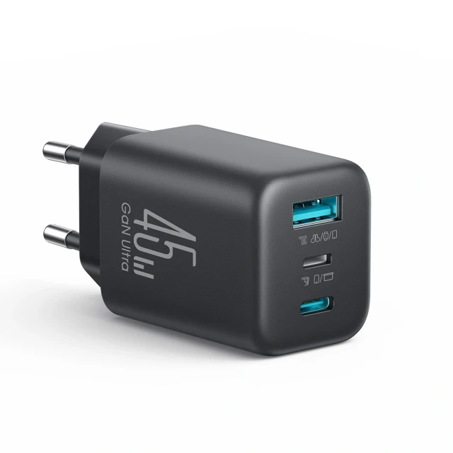 Зарядний пристрій Joyroom JR-TO1 GaN 45W USB-C Lightning USB-A Black (6956116790929)