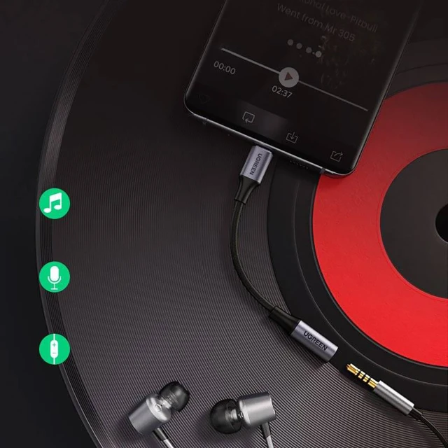 Адаптер Ugreen AV161 mini jack 3.5 mm / USB-C 10 cm сірий (AV161)