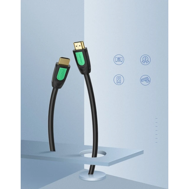 Кабель Ugreen HDMI 2.0 19pin 4K 60Hz 30AWG 2m Black (UGR347BLKYEL)