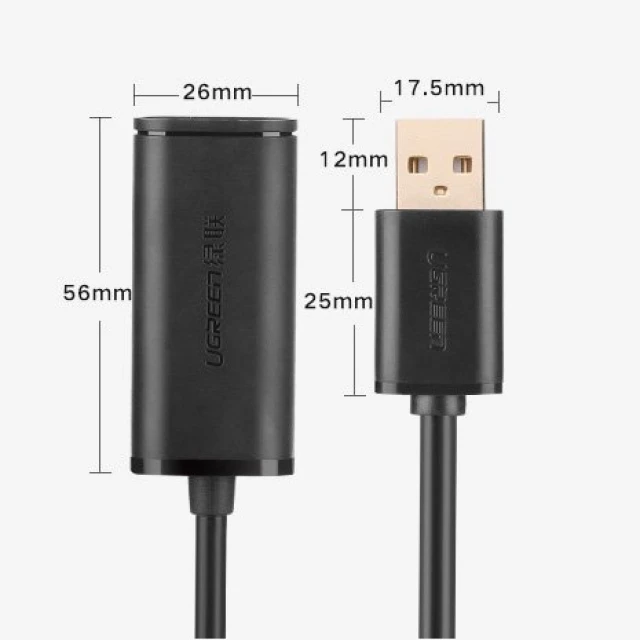 Кабель Ugreen Extension Cable USB 2.0 480 Mbps 10m Black (6957303813216)
