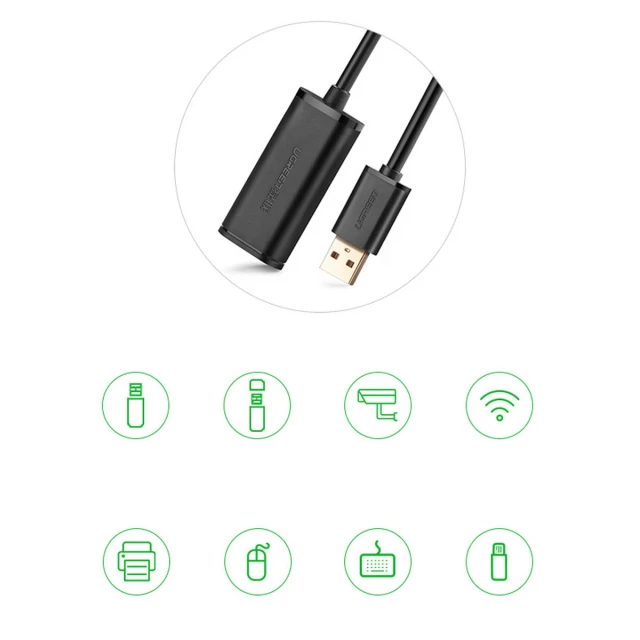 Кабель-подовжувач Ugreen USB-A (Male) to USB-A (Female) 480Mbps 15m Black (6957303813230)