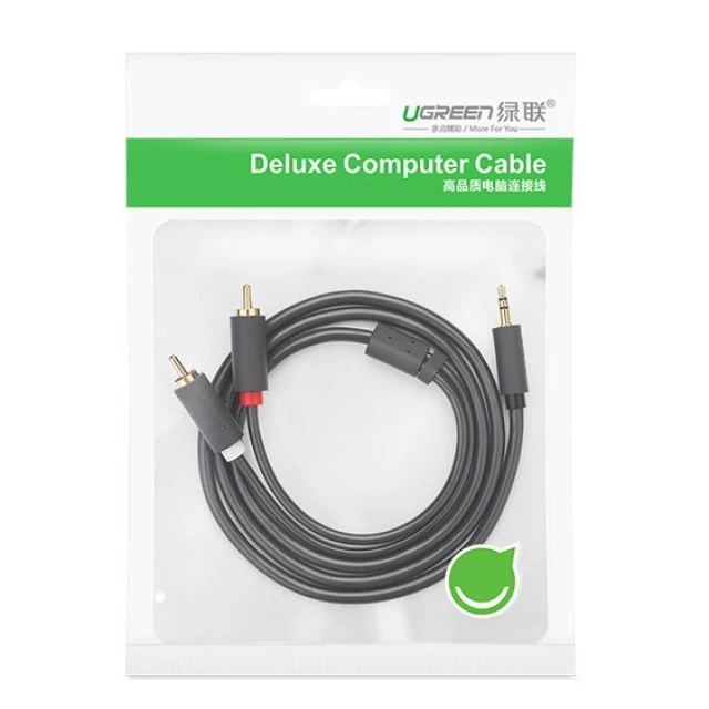 Кабель Ugreen 3.5mm Mini Jack to 2RCA 25cm Gray (6957303815616)