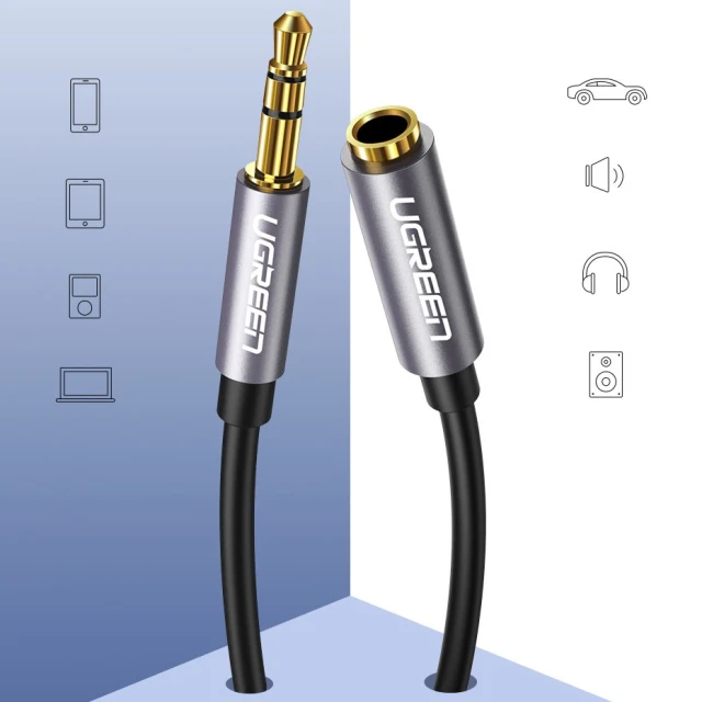 Кабель-подовжувач Ugreen Mini Jack 3.5mm (Male) to Mini Jack 3.5mm (Female) 1m Silver (6957303815920)