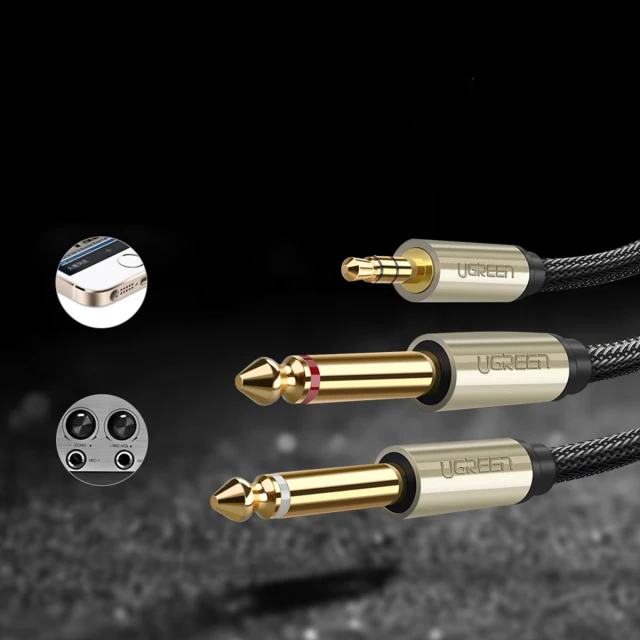 Кабель Ugreen Mini Jack 3.5mm to 2x Jack 6.35mm 2m Grey (6957303816156)