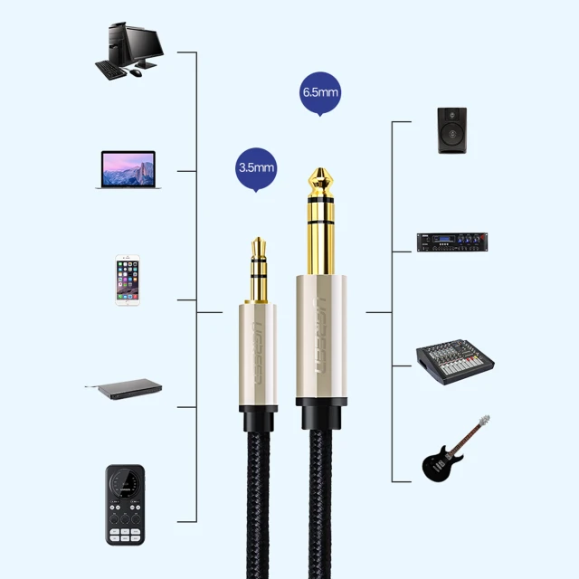 Кабель Ugreen Mini Jack 3.5mm to Jack 6.35mm 1m Grey (6957303816255)