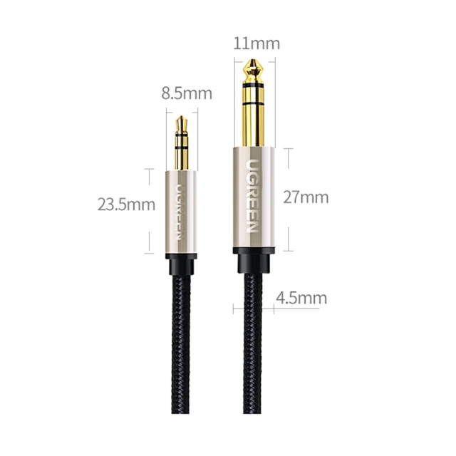 Кабель Ugreen Mini Jack 3.5mm to Jack 6.35mm 2m Grey (6957303816286)