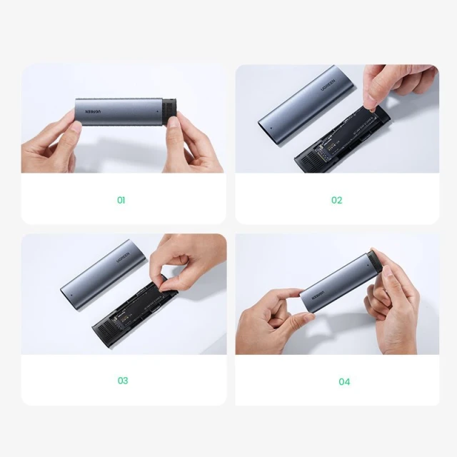 Отсек для твердотельного накопителя Ugreen SSD Bay USB 3.2 Gen 2 Drive (SuperSpeed USB 10 Gbps) + USB Type-C Cable 0.5m Gray (UGR1368GRY)