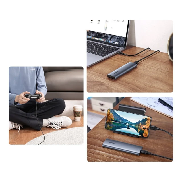 Отсек для твердотельного накопителя Ugreen SSD Bay USB 3.2 Gen 2 Drive (SuperSpeed USB 10 Gbps) + USB Type-C Cable 0.5m Gray (UGR1368GRY)
