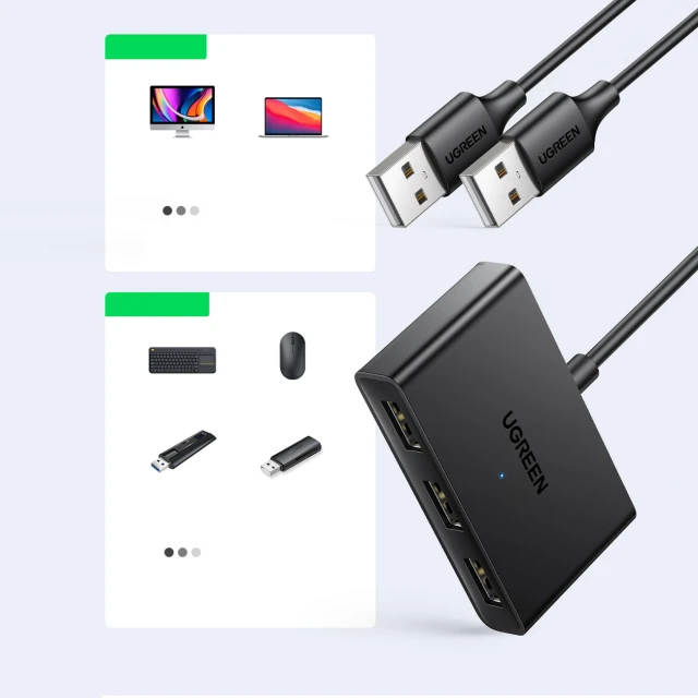 Переключатель Ugreen Switch Box USB-A 2 Inputs/3 Outputs Black (UGR1229BLK)