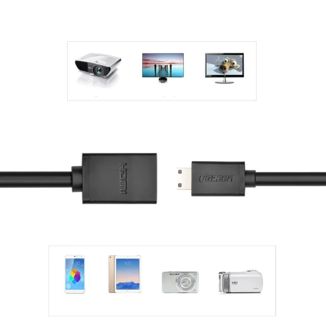 Адаптер Ugreen HDMI to Mini HDMI 4K 60Hz Ethernet HEC ARC 22cm Black (6957303821372)