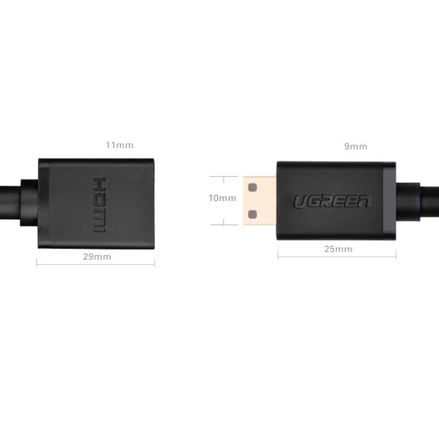Адаптер Ugreen HDMI to Mini HDMI 4K 60Hz Ethernet HEC ARC 22cm Black (6957303821372)