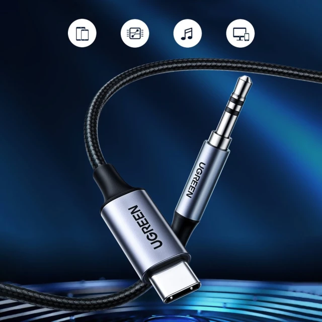 Кабель Ugreen AUX Stereo Audio Cable 3.5mm Mini Jack to USB Type-C 1m Black (UGR1190BLK)