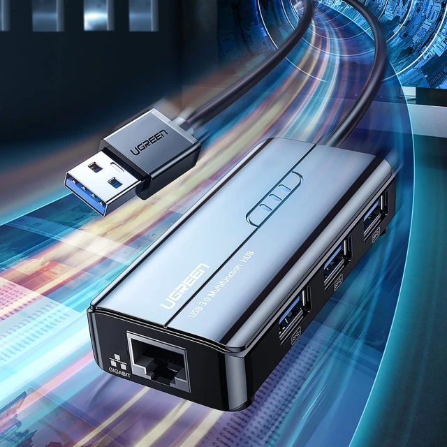 Адаптер мережевий Ugreen 20265 USB-A / RJ45 1000 Mbps HUB 3x USB 3.0 Black (20265-ugreen)