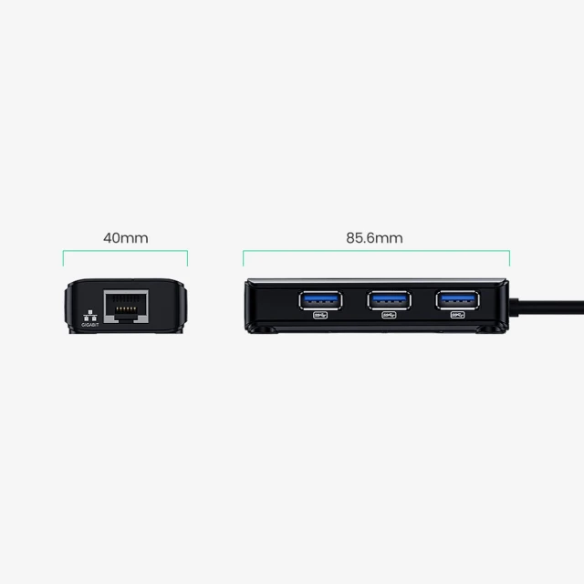 Адаптер мережевий Ugreen 20265 USB-A / RJ45 1000 Mbps HUB 3x USB 3.0 Black (20265-ugreen)