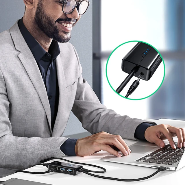 Адаптер мережевий Ugreen 20265 USB-A / RJ45 1000 Mbps HUB 3x USB 3.0 Black (20265-ugreen)