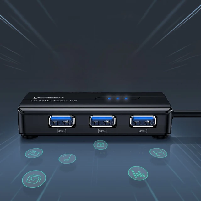 Адаптер мережевий Ugreen 20265 USB-A / RJ45 1000 Mbps HUB 3x USB 3.0 Black (20265-ugreen)
