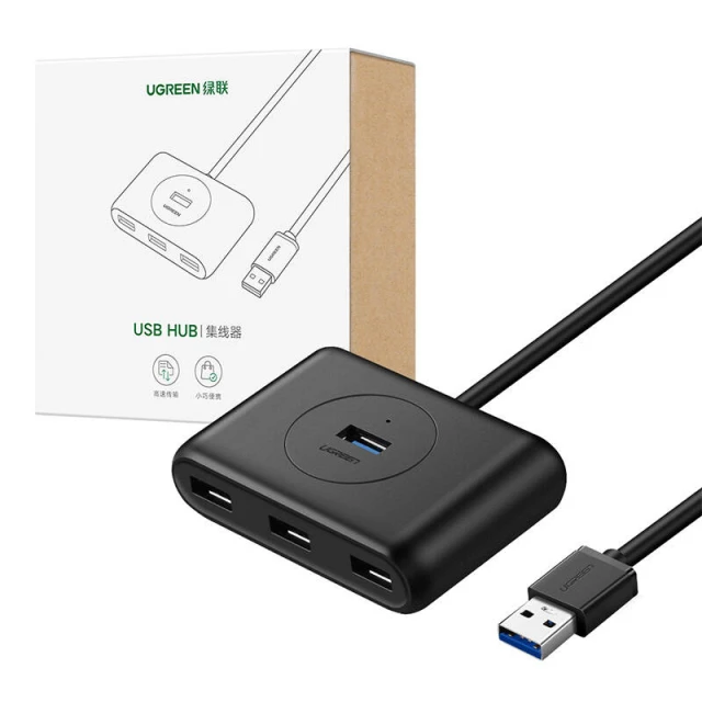 USB-хаб Ugreen USB-A to 4x USB-A 5Gbps 1m Black (20291)