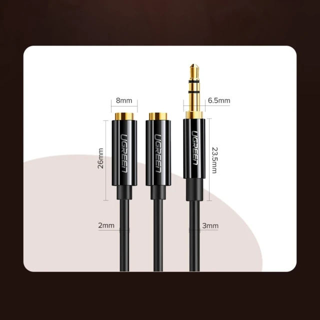 Кабель Ugreen Headphone Splitter 3.5mm Mini Jack/AUX 25cm Black (6957303828166)