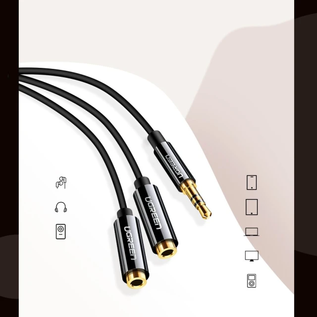 Кабель Ugreen Headphone Splitter 3.5mm Mini Jack/AUX 25cm Black (6957303828166)