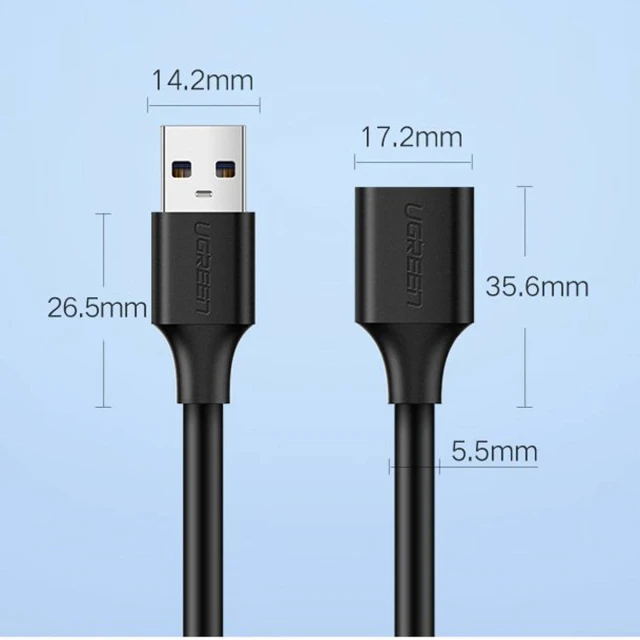 Кабель-подовжувач Ugreen USB-A to USB-A 0.5m Black (6957303831258)
