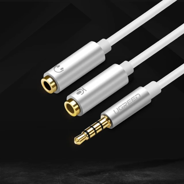Кабель Ugreen Headphone Splitter 3.5 mm Mini Jack/AUX (Microphone + Stereo Output) 20cm Silver (6957303836192)