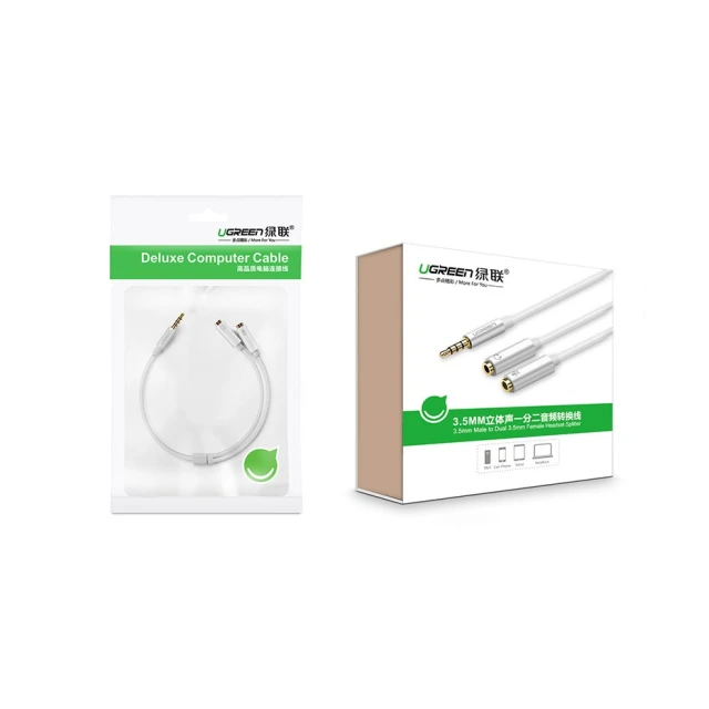 Кабель Ugreen Headphone Splitter 3.5 mm Mini Jack/AUX (Microphone + Stereo Output) 20cm Silver (6957303836192)